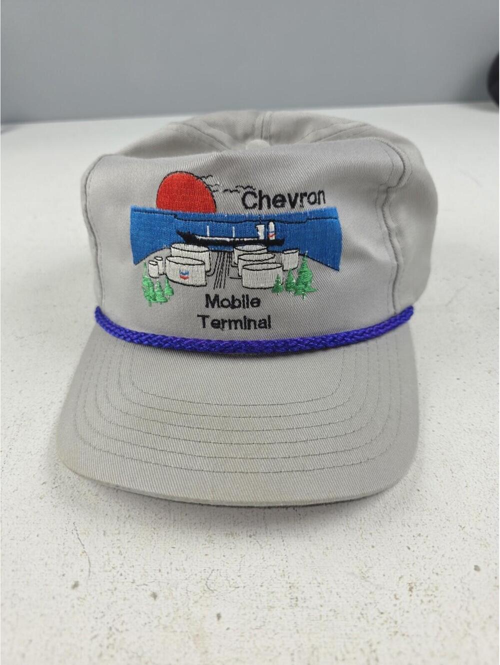 Vtg Chevron Oil Corp Cap Hat Gray Snapback Mobile Terminal Gas ~ Strohm Brand